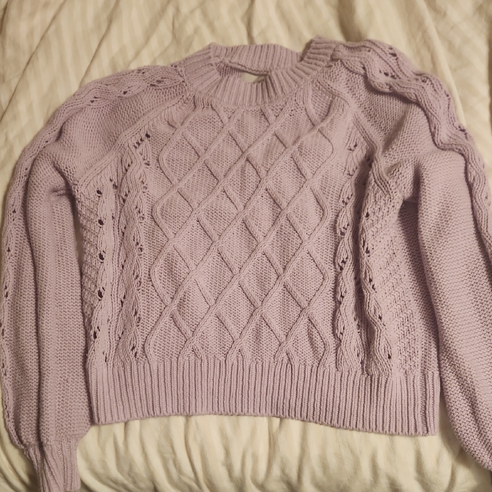 LOFT Lilac Cable Knit Sweater